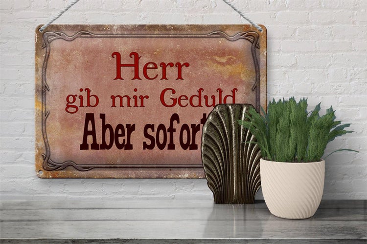 Blechschild Spruch 30x20cm Herr gib mir Geduld aber sofort