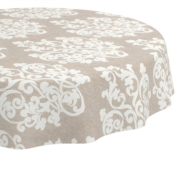 Runde Tischdecke mit ornamentalem Muster.