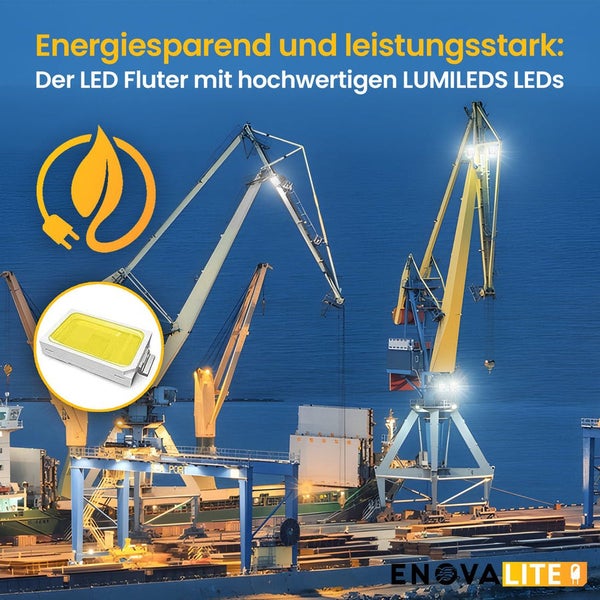 ENOVALITE Profi LED Stadion Fluter Flutlichtstrahler 300W 39000lm 5000K Neutralweiß Strahler IP66 IK10 Meanwell Driver