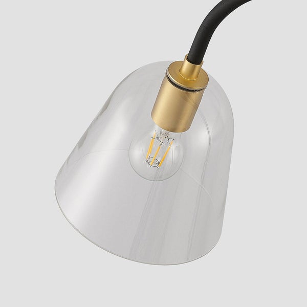 Pendelleuchte mit transparentem Glasschirm und goldfarbener Fassung