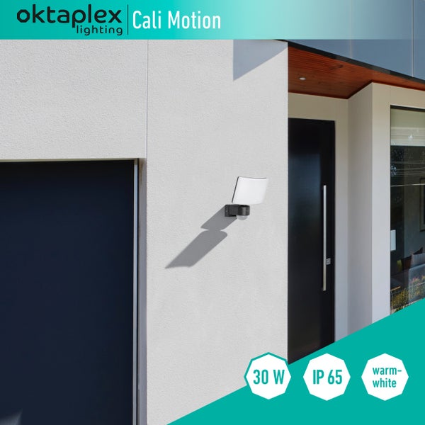 Oktaplex Cali LED Außenstrahler 30W warmweiß mit Bewegungsmelder IP65