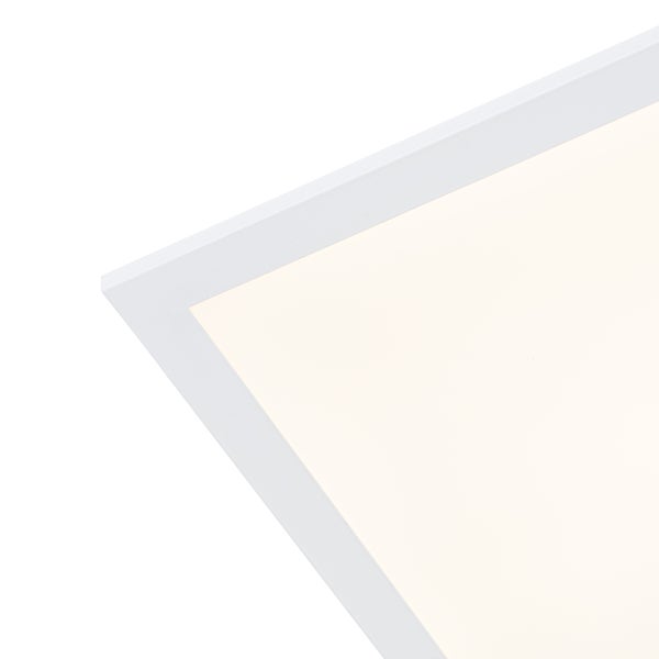 Detailaufnahme einer LED-Deckenleuchte mit quadratischem Rahmen.