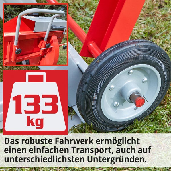 Rad eines Gartenhäckslers, Traglastsymbol 133 Kilogramm