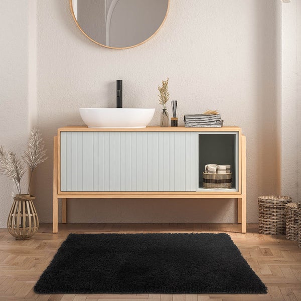FLOORDIREKT Badematte Sky Soft - Reckteckig - Rutschhemmende Rückseite - Schwarz - 80 x 150 cm