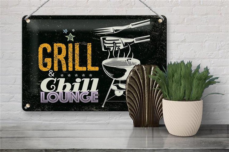 Blechschild Spruch Grill & Chill Lounge 5 Sterne 30x20cm