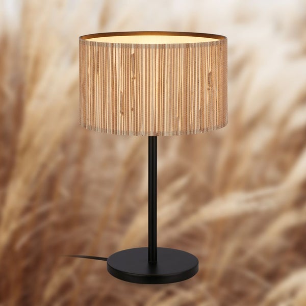 Briloner Slama Tischlampe, Seegras Schirm, Kabelschalter, Boho-Stil, E27 Fassung, Natur, Ø25 x 41,5 cm