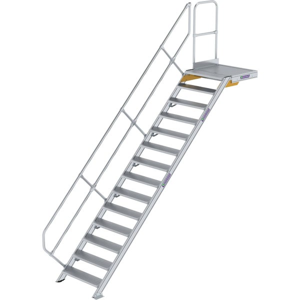 Günzburger Steigtechnik Treppe mit Plattform 45° Stufenbreite 800 mm 14 Stufen Aluminium geriffelt - 600454