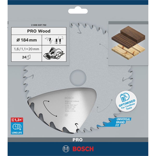 Bosch PRO Wood cordless Blatt für Kreissägen 184 x 1,6 x 20 mm - 2608837702