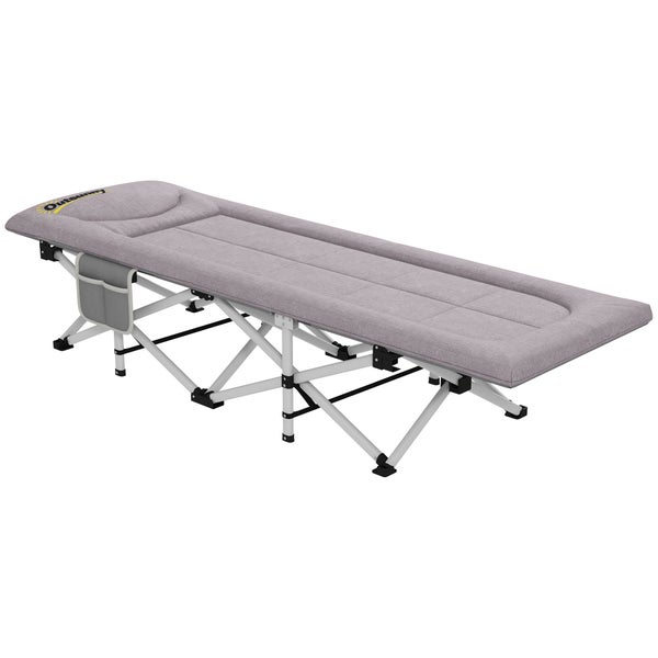 Outsunny Feldbett, Faltbares Campingbett mit Aufbewahrungstasche, Campingliege mit Tragetasche, bis 200 kg belastbar, Oxford, Grau, 200 x 65 x 42 cm