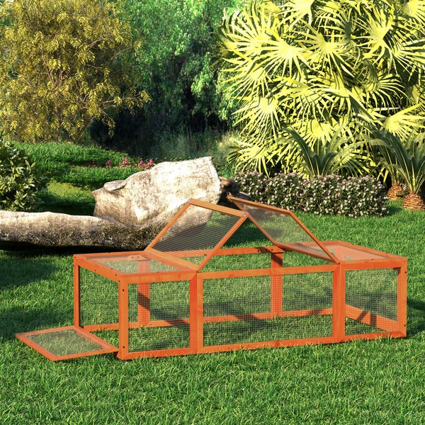 PawHut Hasenstall Kaninchenstall aus Tannenholz Winterfest Hasenkäfig mit aufklappbar Dach 180x90x48 cm Kaninchenkäfig Outdoor Kleintierstall für Kleintiere Hasen Kaninchen Meerschweinchen Orange