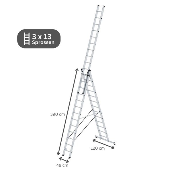 PROREGAL Mehrzweckleiter 3-Teilig mit Traverse 3 x 13 Sprossen
