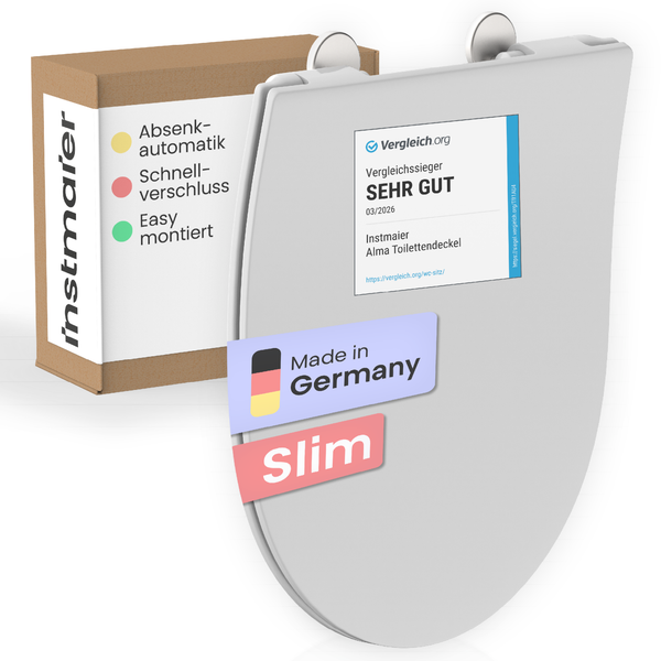 Instmaier Toilettensitz Alma in Slim-Design mit Absenkautomatik und Schnellverschluss. Ausgezeichnet als Vergleichssieger Sehr gut.