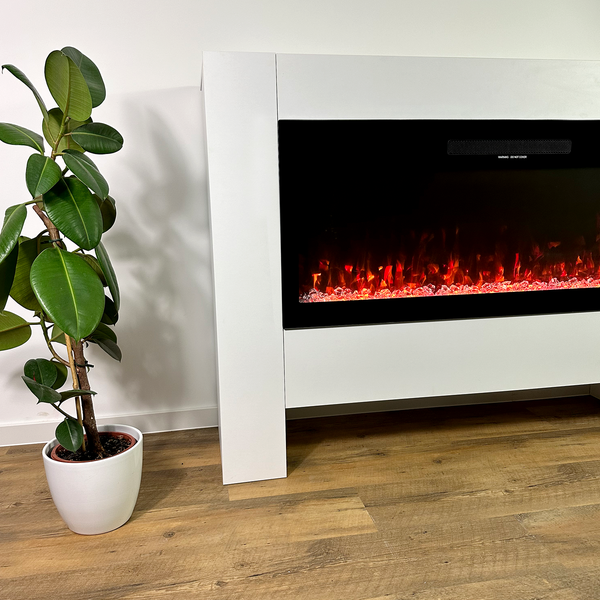Glow Fire Elektrokamin 'Hermes' | LED Standkamin in weiß mit Heizung (1500 W) | HxBxT: 96 x 136 x 38 cm