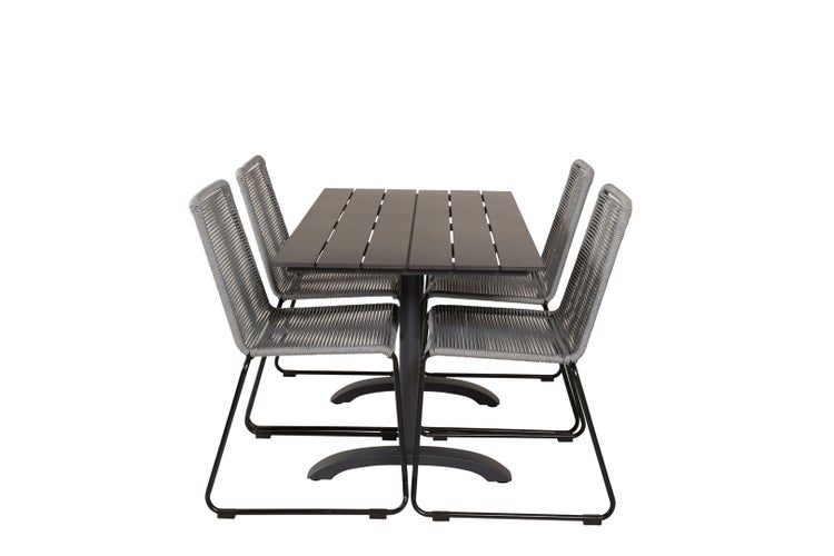 Denver Gartenset Tisch 70x120cm und 4 Stühle Lindos schwarz. 70 X 120 X 74 cm