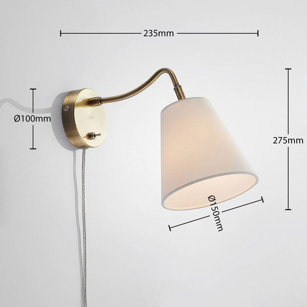 Lindby Wandleuchte, Wandlampe Innen Ethan (Retro Vintage Antik) in Gold / Messing (1 flammig E14) - Textil Wandleuchten Wandstrahler Wandbeleuchtung Schlafzimmer Wohnzimmer Wohnzimmerleuchte