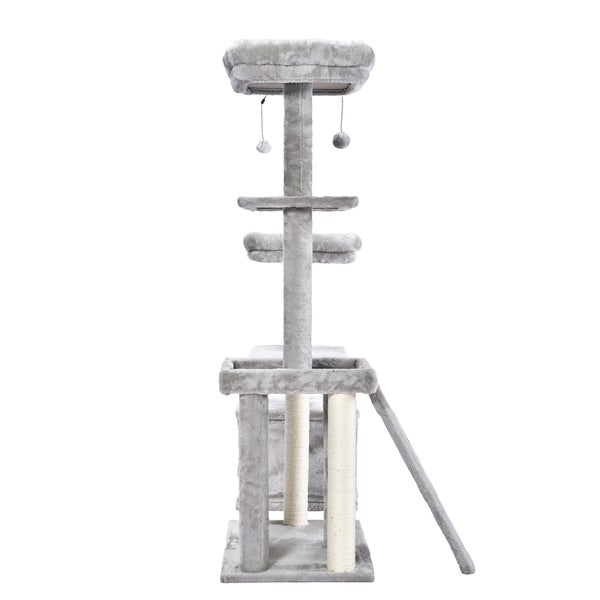 Home Deluxe - Kratzbaum JAX - Farbe: Grau, Maße: 136 x 124 x 40 cm, Material: Polyester, Sisal, Gestell: MDF I Katzenbaum Kratzpfosten