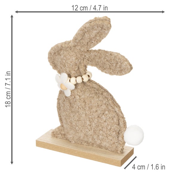 Dekorativer Osterhase aus Stoff auf Holzsockel, 18 cm hoch