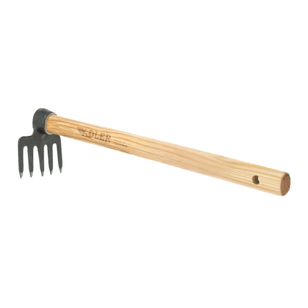 Adler Handkralle mit Holzstiel, Gartengerät zum Auflockern und Belüften des Bodens