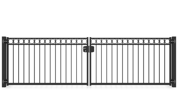 Gartentor ZAUNGURU BASIC-Line Oldenburg Kreis aus Metall, Höhe: 123cm, Breite: 441cm, 2-flügelig inkl. Pfosten, Schloss und Zubehör, Feuerverzinkt und zusätzlich in RAL 7016 Anthrazitgrau pulverbeschichtet