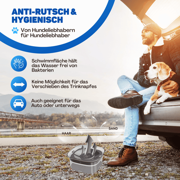 Vulpes Goods Wassernapf für Hunde – 2L Auslaufsicherer Trinknapf Reiseschale – Rutschfest für Katzen, Hunde und Haustiere