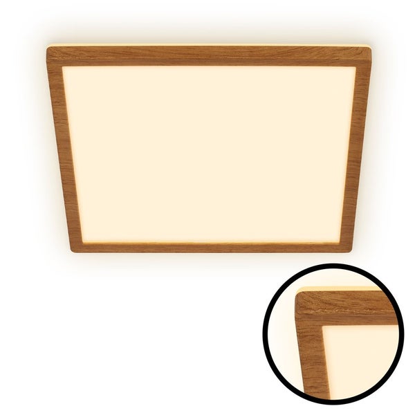 LED Deckenlampe Holz Deckenleuchte Wohnzimmer Indirektes Licht Flach Warmweiß