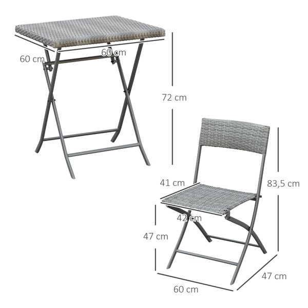 Outsunny Bistroset, 60L x 60B x 72H cm, Metall, PE Polyrattan, grau