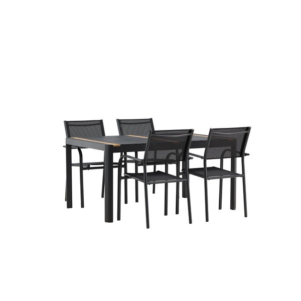 TogoSantorini Gartenset 1 Esstisch, 4 Stühle schwarz. 90 X 150 X 75 cm