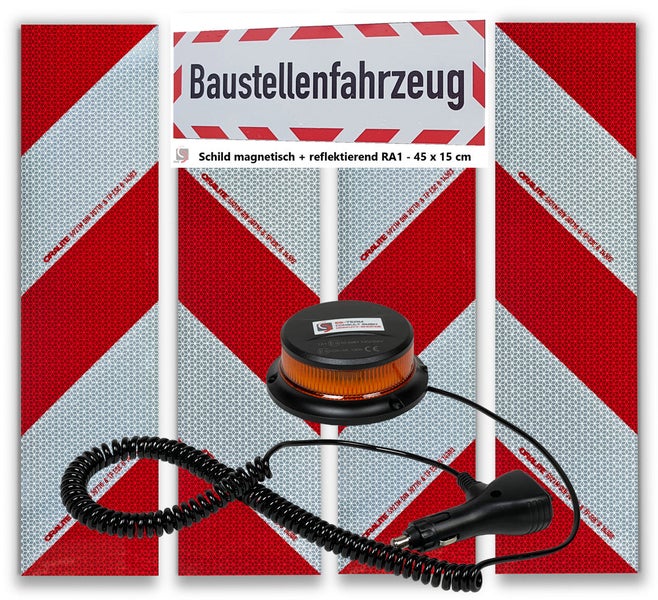 UvV Kfz Warnmarkierung DIN30710 Magnetset + FLASH LED Blitzer Magnet / Baustellenfahrzeug