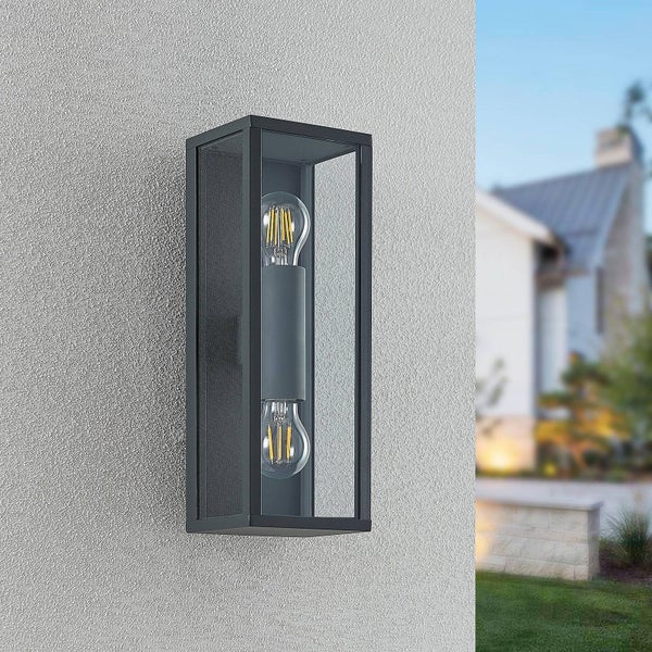 Lindby Wandleuchte außen Peldar (spritzwassergeschützt (Modern) in Schwarz aus Aluminium (2 flammig, E27) - Außenwandleuchten Wandlampe Led Außenlampe Outdoor für Außenwand/Hauswand