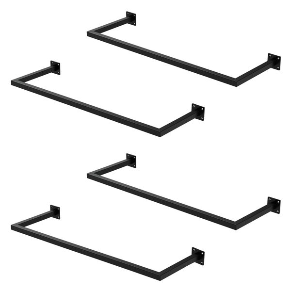 ML-Design 4er Set Kleiderstange Rechteck für die Wand, T30cm x B90cm, Schwarz, aus Stahl, Garderobenstange U-Form, Kleiderständer Wandmontage, Kleidergestell Garderobenhalter, inkl. Montagematerial