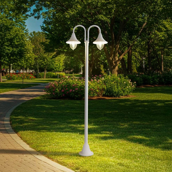 Lindby Mastleuchte außen (Laterne) Madea (spritzwassergeschützt (Modern) in Weiß aus Aluminium (2 flammig, E27) - Kandelaber Außenleuchte