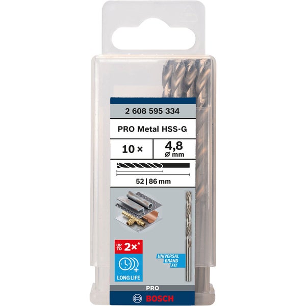 Bosch Pro Metall HSS-G Bohrer Set, 10 Stück, 4,8 Millimeter Durchmesser