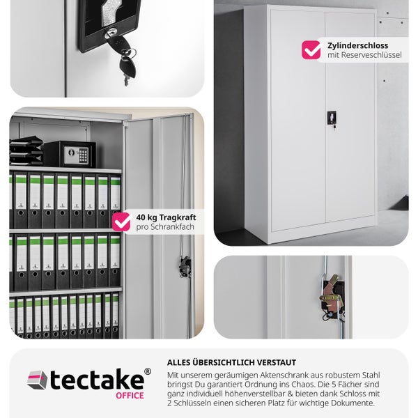 Aktenschrank tectake Blain 180 x 80 x 40 cm aus pulverbeschichtetem Stahl grau