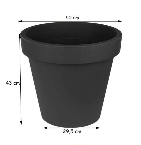XL Blumentopf Ø 50 cm aus Kunststoff - Anthrazit - Pflanztopf Containertopf Übertopf Pflanzkübel rund - Drainage-Möglichkeit