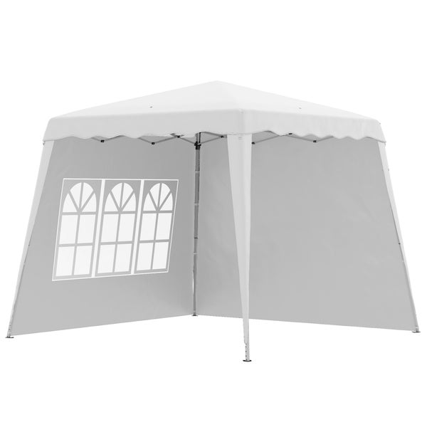 Outsunny Faltpavillon 2,4 x 2,4m Pavillon mit Seitenwand höhenverstellbar Partyzelt mit UV-Schutz, Faltzelt mit Tragetasche für Garten, Balkon, Oxford, Stahl, Weiß