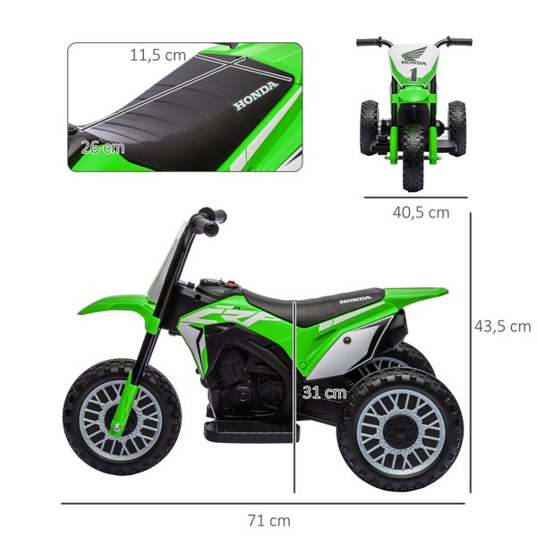 HOMCOM Kinder Elektro-Motorrad, 6V, mit Hupe, Startup-Musik, Kinderfahrzeug, 3km/h, für 3-6 Jahre, 71L x 40,5B x 43,5H cm, Kunststoff, Metall, Grün