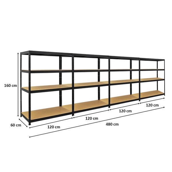 PROREGAL Mega Deal 4x Schwerlastregal Big Elephant HxBxT 160 x 120 x 60cm Fachlast 200kg Schwarz