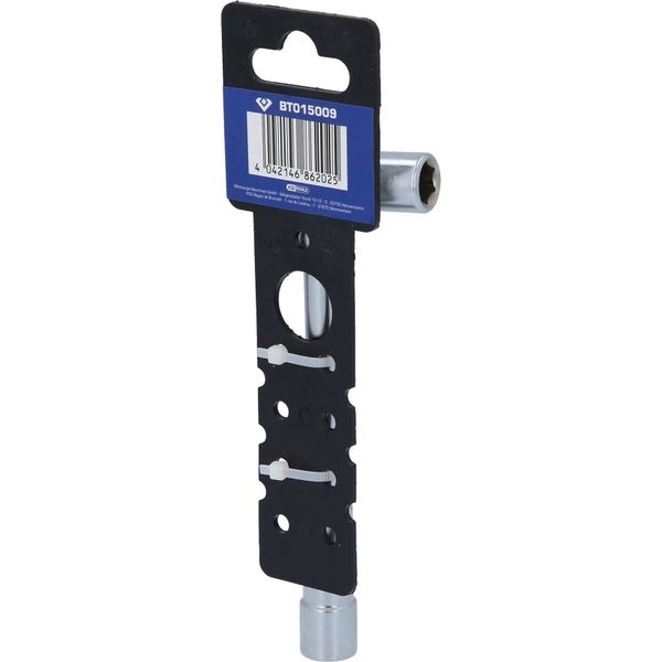 Silberner Rohrsteckschlüssel aus Stahl von Brilliant Tools auf Verkaufsverpackung mit Brilliant Tools Logo.