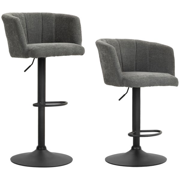 HOMCOM 2er-Set Barhocker, Bistrohocker mit Fußstütze, Drehbar Barstuhl, Höhenverstellbar Küchenhocker mit Leinenbezug, für Wohnzimmer, Esszimmer, Dunkelgrau