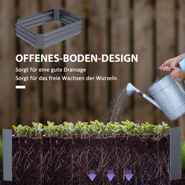 Outsunny Hochbeet aus Stahl, Pflanzbeet Frühbeet Gartenbeet Blumenkasten stapelbar, Pflanzkasten Gemüsebeet 120x90x30cm für Garten Balkon, Pflanzkübel für Blumen, Pflanzen, Gemüse