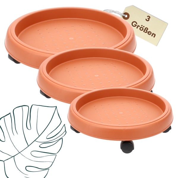 Pflanzenroller rund Rollbrett Pflanzen Blumentopf Untersetzer mit Rollen Blumenroller Pflanzenrolle Rolluntersetzer Wetterfest 35 cm