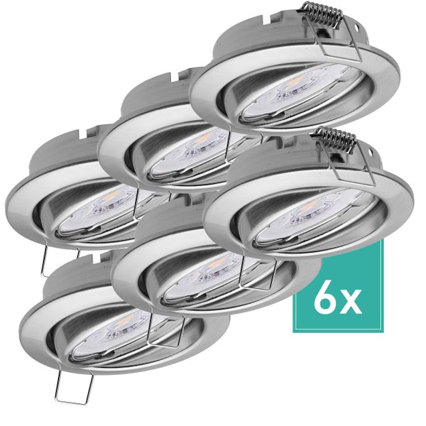 Oktaplex Lighting 6er Set Einbaustrahler Schwenkbar Dijon - mit LED Modul 4,8W 4000K 230V 380lm Neutralweiß 110° - Spot Edelstahl gebürstet Lochmaß 68mm
