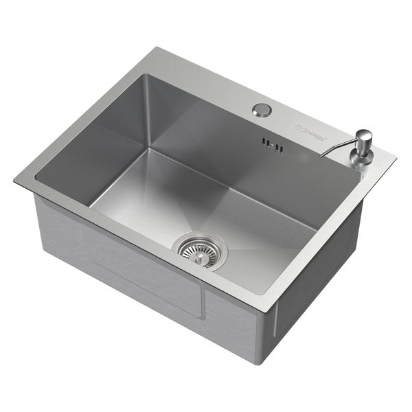 ML-Design Spülbecken Edelstahl 55x45 cm, Küchenspüle Rechteckig, 1 Becken Einbauspüle, Edelstahlspüle mit Ab- und Überlaufgarnitur, Hahnloch & Seifenspender, Einzelbecken mit Siphon, Waschbecken Küche