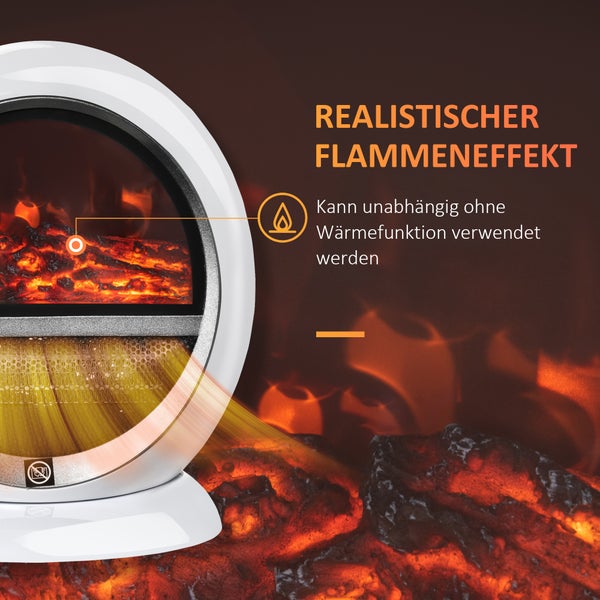 HOMCOM LED Elektrokamin mit Flammeneffekt, 1500W, 30,5 x 18 x 35 cm, ABS-Kunststoff, Weiß
