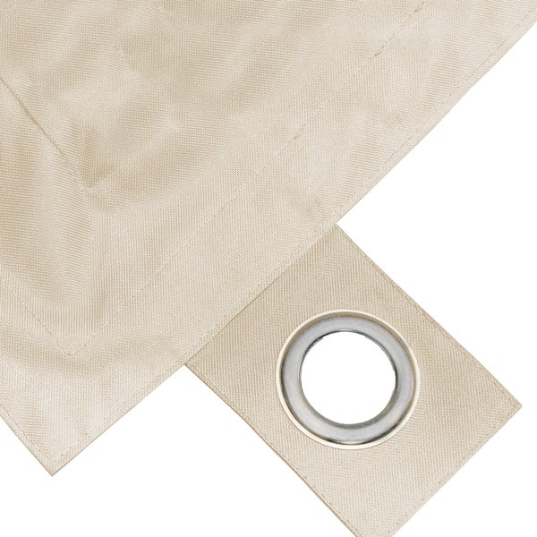 Beige Sonnensegel aus Textilgewebe mit Metallöse und verstärktem Rand.