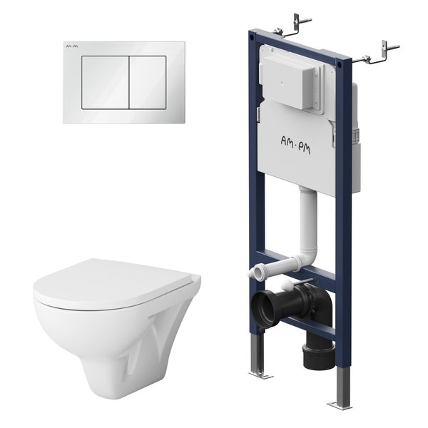 AM.PM Wand-WC Set Tiefspüler offener Spülrand weiß glänzend mit WC-Sitz , Vorwandelement und Betätigungsplatte weiß IIS90201.TA1700
