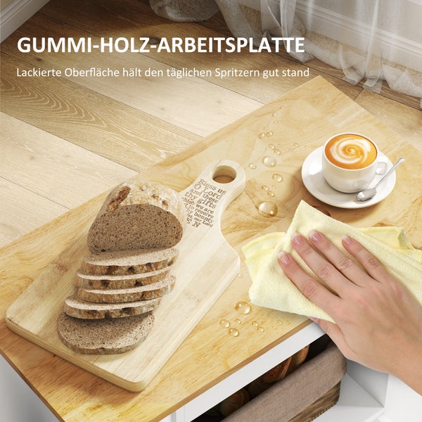 HOMCOM Küchenwagen Servierwagen mit Arbeitsplatte aus Holz, Ablagen, Weinregalen, Küchenschrank Rollwagen mit Soft-Close-Scharnieren, Griff, Kücheninsel, 83x40x83cm, Eiche