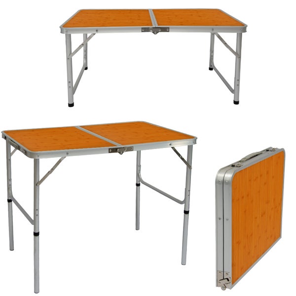 AMANKA klappbarer höhenverstellbarer Campingtisch 90x60x70 cm Leichtgewicht Klapptisch Reisetisch im Kofferformat Bambus