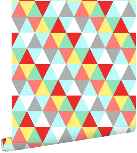 ESTAhome Tapete Dreiecke Rot, Gelb und Blau - 53 cm x 10.05 m - 138715