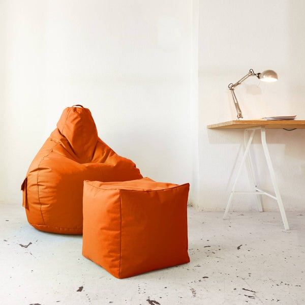 Green Bean Sitzsack-Hocker 40x40x40cm mit EPS-Perlen Füllung - Fußhocker Fußkissen Sitz-Pouf für Sitzsäcke - Bodenkissen für Kinder und Erwachsene - Fußablage Sitzkissen Sitzhocker Orange